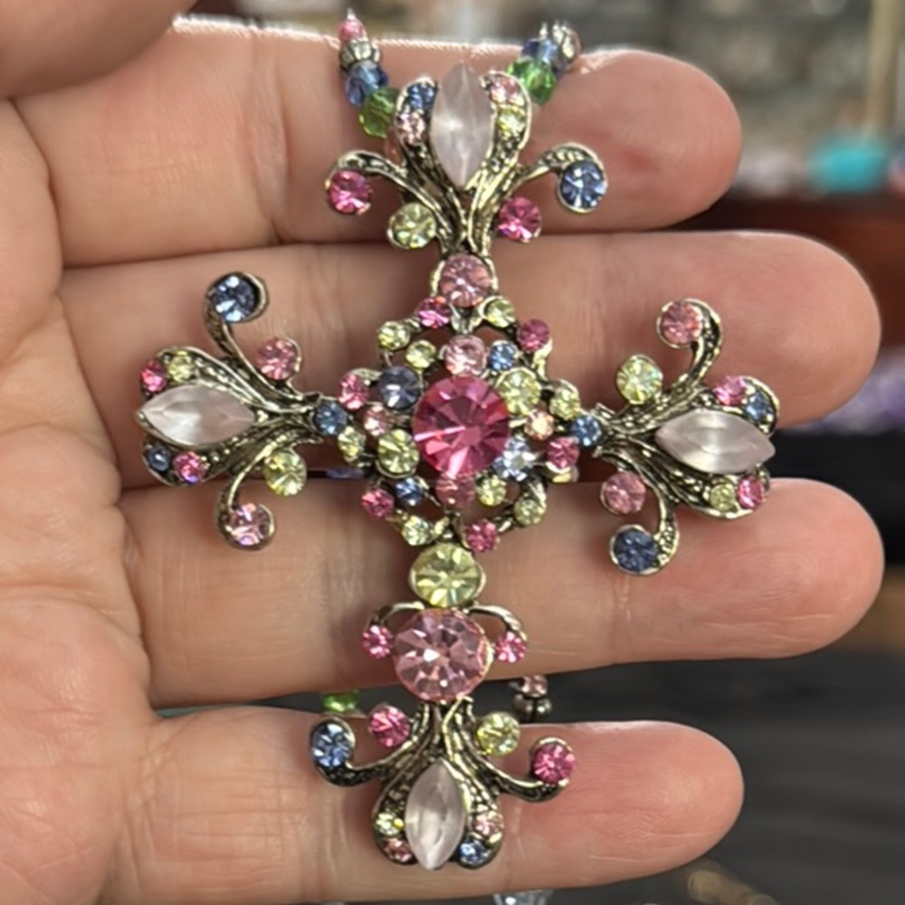 Colorful Beaded Cross Necklace - Picture 2 of 3